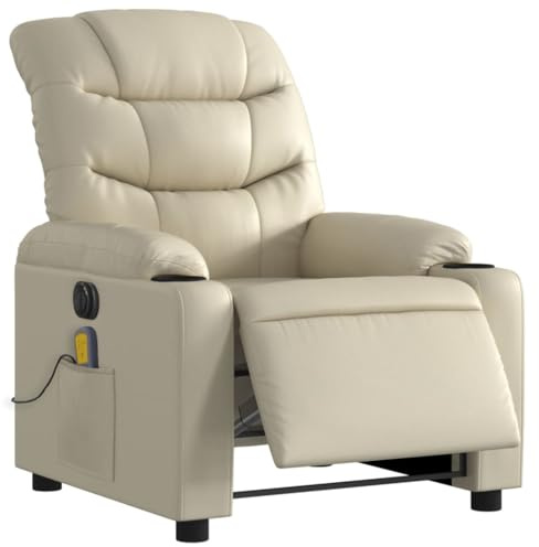 VidaXL Elektrisk Massagefåtölj i Gräddvit Konstläder - Lutande Fåtölj Med Massagefunktion