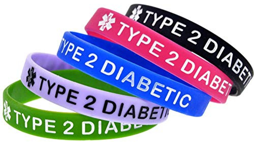 Itonash 5 Pezzi Braccialetti Morbidi in Silicone per Diabetici TIPO 2, Braccialetti di Emergenza per ID di Avviso Medico per DIABETE per Promemoria Giornaliero (1 ciascuno di 5