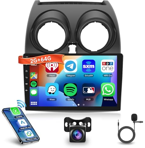 VECHTEL 2G+64G Autoradio Android 15 per Nissan Qashqai J10 2006-2016, Stereo Auto con 9 HD 2.5D Schermo Tactile con CarPlay senza Fil Android Auto, GPS Wi-Fi 2USB Bluetooth Radio FM RDS Retrocamera