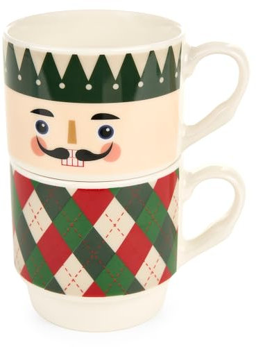 Nuvole di Stoffa Lot de 2 tasses de Noël empilables en porcelaine avec soldat casse-noisette Winter Wish 305 ml 4 variantes (2 pièces) D