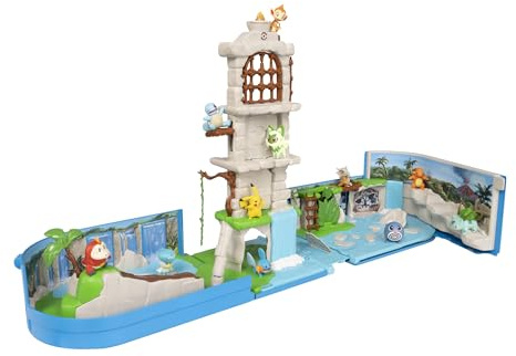 Pokémon Set de Ruinas Bélicas y Transporte Set Mochila Transformable Portátil con acción y Figura de acción Pikachu de 5 cm