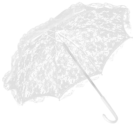 Ejoyous White Lace Parasol Umbrella Wedding Bridal Flowers Embroidery Umbrella Vintage Romantic Umbrella for Women Tea Party Decoration Photo Props Lady Costume (51239 white)