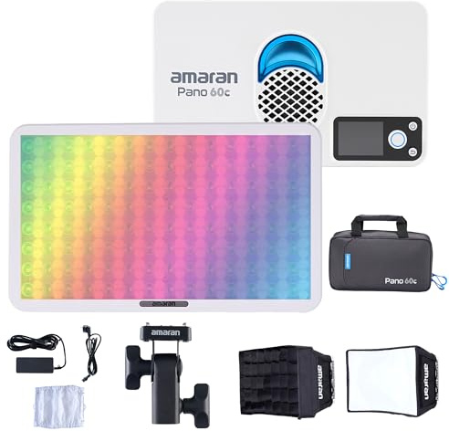 Amaran Pano 60c Kit RGBWW LED Video Panel Light 60W CCT 2300K-10000K with Ace Lock Quick Mounting Softbox Diffuser APP Control 12 Photography Lighting Effects (White)