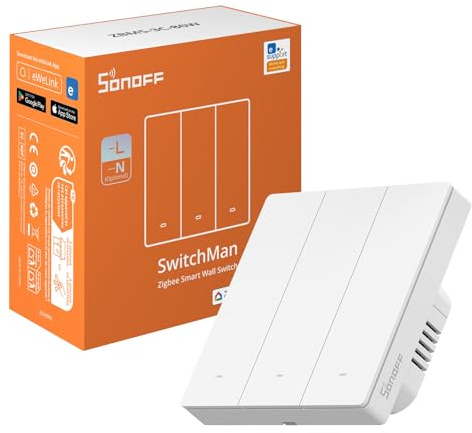 SONOFF Zigbee Smart Light Switch, Requires SONOFF Zigbee Hub, Smart Switch, No Neutral or with Neutral, APP Remote Control, Zigbee Switch ZBM5 86-Type, 3 Gang