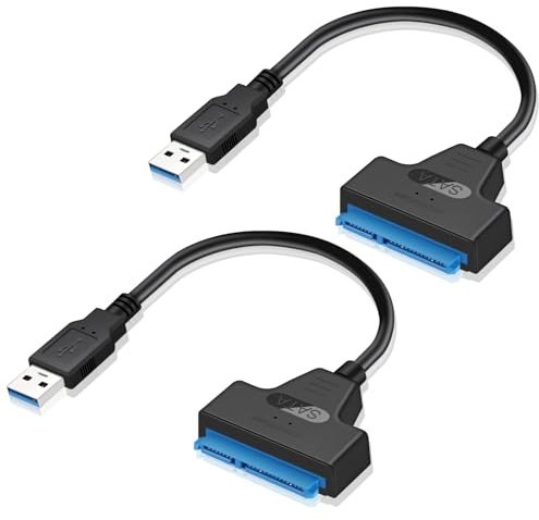 Lunpoem 2PCS Cable SATA vers USB 3.0, Adaptateur Disque Dur et SSD 2,5 Pouces, Convertisseur HDD/SSD Externe, Compatible Windows et Linux, Transfert Rapide 5Gbps avec UASP, Plug & Play