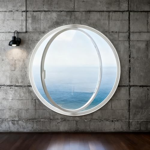 Finestra Rotonde Seminterrato,Finestra di ventilazione,360° Funzione Girevole,Per Cucina,Soggiorno,Bagno E Ripostiglio(White,40cm/15.7in)