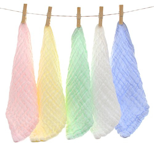 BoodTag Baby tvättlappar badhanddukar muslin handduk handskar återanvändbara våtservetter nyfödd baby mjuka ansiktshanddukar för känslig hud paket med 5 st