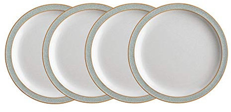 Denby - Elements Light Grey Small Plates Set of 4 - Dishwasher Microwave Safe Crockery 17.5cm - Pale Grey, White Ceramic Stoneware Tableware Side Plates - Chip & Crack Resistant
