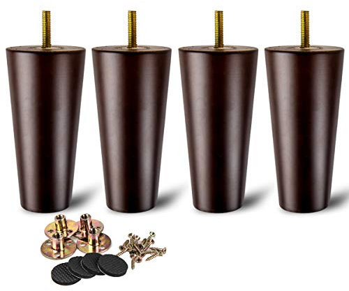 La Vane Lot de 4 pieds de table en bois de noyer massif de 12 cm - Avec boulons pré-percés M8 5/16 - Plaques de montage et vis - Pour canapé, lit, armoire, canapé, ottoman