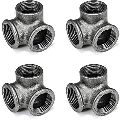 1 3-Way Side Outlet Elbow, Home TZH Cast Malleable Iron 3 Way Corner Pipe Fittings for Industrial vintage style DIY Project/Furniture/Shelving Decoration (4, 1)