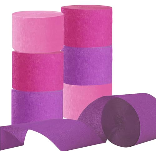 CC wonderland zone 6 rotoli di carta crespa rosa, nastri crespa per decorazioni feste, 4,5 cm x 25 m (rosa/rosso rosato/viola chiaro)