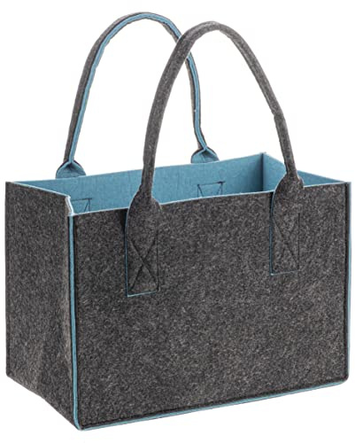 Glorex 6 1212 273 - Bolsa de fieltro de aspecto moderno aprox. 26 x 38 x 24 cm en antracita/petróleo bolsa de la compra para guardar y transportar comestibles de fácil cuidado