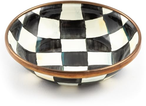 MACKENZIE-CHILDS Enamel Dipping Bowl, Small Serving Bowl for Entertaining, Black-and-White Courtly Check