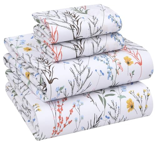 Ruvanti Parure de lit 100% Coton – Draps en Percale rafraîchissants et croustillants pour très Grand lit, draps Respirants et durables, Poches Profondes de 40,6 cm, arôme, 4 pièces