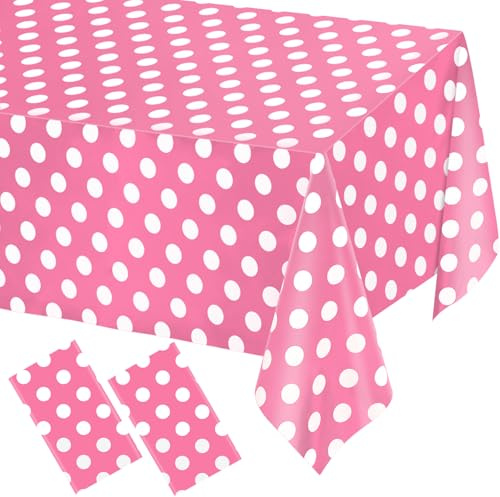 WNINK Minnie Mouse Tischdecke, Einweg-Tischdecke, aus Kunststoff, wasserdicht, für Geburtstagsparty, 137 x 274 cm, Rosa, 2 Packungen