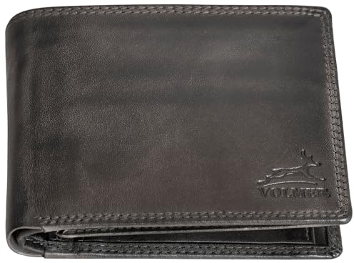 Fa.Volmer ® Leder Geldbörse Herren mit RFID-Schutz I extra-stabile Doppelnaht I 9 Fächer für Kreditkarten I Querformat I VO11 RFID Diverse Farben (03 grau (+RFID))