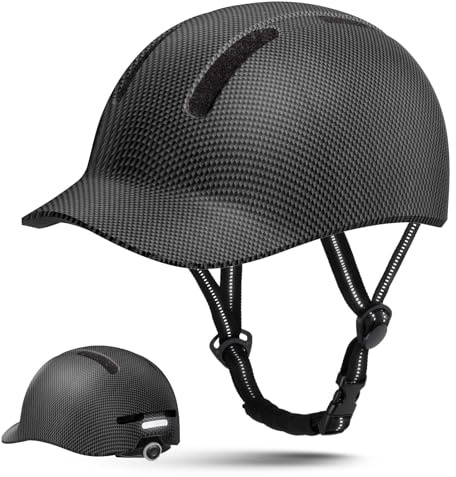 Shinmax Fahrradhelm für Damen und Herren, Einstellbarer Helm mit Visier & Sonnenschutz, Leicht & Belüftet für Urban Pendler Stadt & Rennrad (Kohlefaser-Gitter, L:55-60cm)