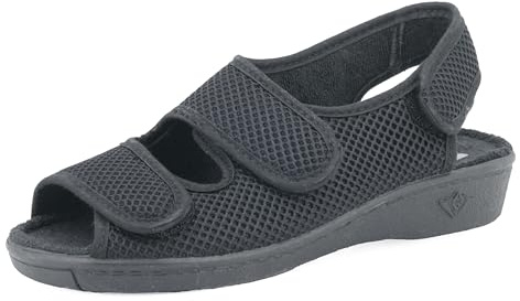 JOMIX Pantofole Donna Estive Ciabatte Punta Aperta da Anziani Sandali Bassi Comodi con Strappo Scarpe da Casa Lavabile in Lavatrice ES2501 Nero 38