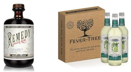 Remedy Spiced Mojito | Remedy Spiced Rum 0,7 Liter Flasche + Fever Tree Classic Mojito Mixer 1,5 Liter | Das perfekte Drink-Geschenk zum Fest