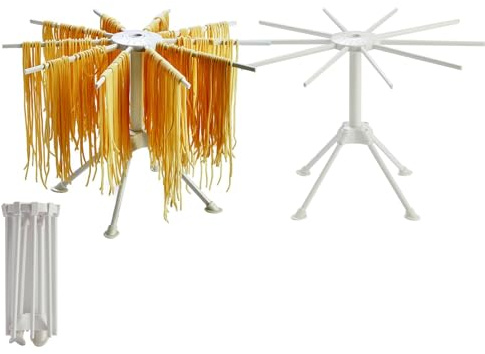 2 Pack Foldable Pasta Drying Rack, Homemade Fresh Spaghetti Stand Collapsible Dryer Noodle Hanger for Kitchen with 10 Arms, White