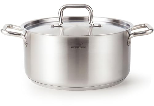HOMICHEF Braiser Pan 8 Quart with Lid Nickel Free Stainless Steel - Matte Polished Braiser with Stainless Steel Lid - Heavy Weight Braising Pan Non Toxic Induction