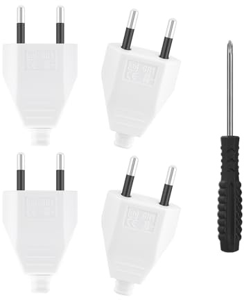 4 Stücke Flachstecker,Eurostecker,Stromstecker (220V,2.5A),Stromstecker Flach，Eurostecker Flach (weiß) Geeignet für Schreibtischlampen und Bügeleisen
