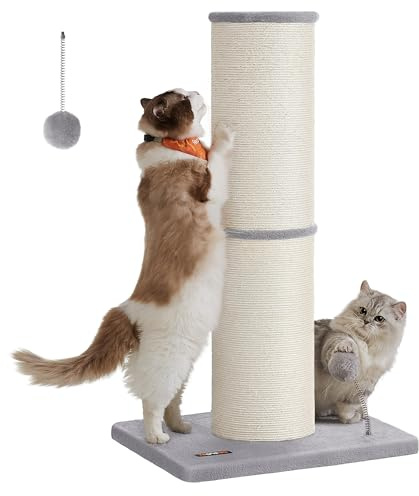 Feandrea XXL klösträd, 85 cm högt, 17 cm tjock stam, sisal klösträd lämplig för stora katter som Maine Coon, med boll, klocka, duvgrå PCA042G01