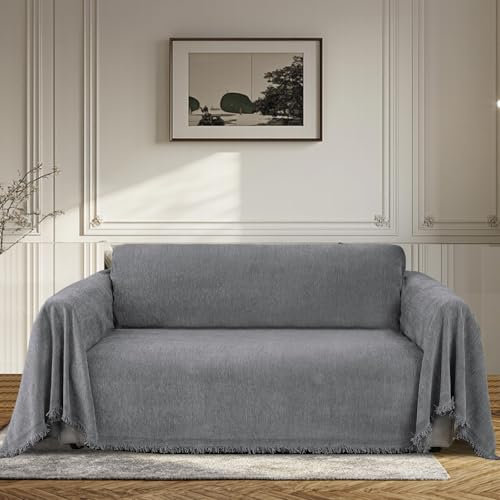 BellaHills Fundas para Sofá de 2 Plazas 180x260 cm Gris Moderno- Cubresofá Chenilla Impermeable Antiarañazos, Lavable 60°C para Salón Amplio