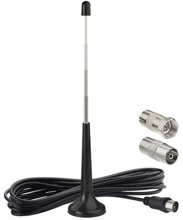 Antenna Radio DVB FM Telescopica, Antenna Telescopica Radio con Base Magnetica e Cavo da 3 Metri per TV Portatile, Sintonizzatore Radio Digitale, Amplificatore AV, Inclusi 3 Adattatori