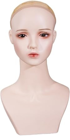 Oshhni Tête de mannequin réaliste avec présentoir pour perruques, maquillage, bijoux, casquettes, foulards, chapeaux, lunettes, bijoux