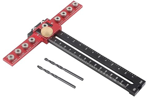 Aluminum Alloy Handle Punch Locator and Woodworking Drill Guide for Cabinet Drawer Door Installation, Adjustable Hole Positioner Template with Scale and Knob Screws for