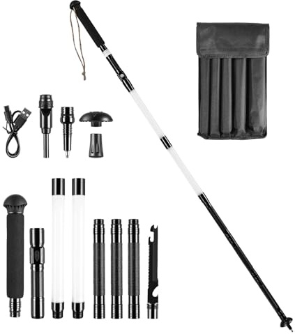 Yapasopu 12-in-1 Wanderstöcke Survival, multifunktionale Wanderstöcke mit verstellbarem Aluminiumgriff und Messer, Outdoor-Wandern, Camping, Bergsteigen, Geschenk für Männer