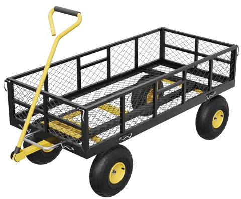 RBFGYIOP Carrello Da Giardino Per Carichi Pesanti 900 kg – Robusto Telaio in Acciaio – Pannelli Laterali Rimovibili –Pneumatici Da 10 Pollici – Versatile Per Giardino, Cortile, Deposito e Aree Esterne
