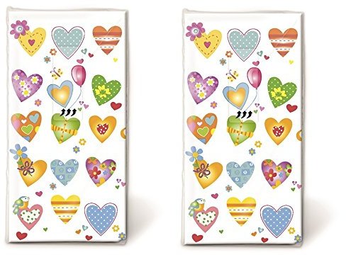 20 Taschentücher (2x 10) Taschentücher Farbenfrohe Herzen/Hochzeit/Freudentränen