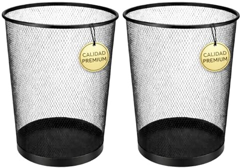 EUROXANTY Papelera de Oficina | 28 x 26 cm | Papelera de Escritorio de Metal | Papelera Circular de Rejilla Metálica | Papelera Habitación Negra | Pack de Unidades | 12 L
