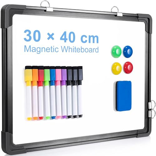 Whiteboard Monatsplaner Magnetisch - 40x30cm Magnettafel Whiteboard Kalender,HäNgende Doppelseitige Tafel füR Planung, Liste, Zeichnen, Schule, Zuhause, BüRo (Schwarz)