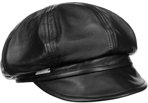 Seeberger Leder Ballonmütze Schildmütze Baker-Boy-Mütze Damencap Ledercap Damen - mit Schirm, Futter Herbst Sommer Frühjahr Winter Frühling-Sommer Herbst-Winter - M (56-57 cm) schwarz