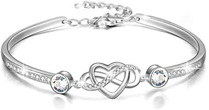 AOBOCO Infinity Geburtsstein Armband Sterling Silber Damen Liebes Unendlichkeitszeichen Armreif Armband Geburtstag Freundschaft Hochzeitstag Geschenke für Freundin Mutter