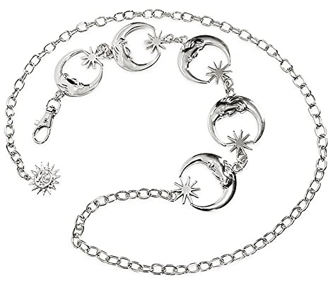 LumiSyne Mode Kettengürtel Für Damen Vintage Stern Mond Hohlen Stil Taillenkette Sonne Anhänger Punk Hip Hop Hüftgurt Frei Einstellbare Länge Kleid Gürtel Metallgürtel Gold Silber