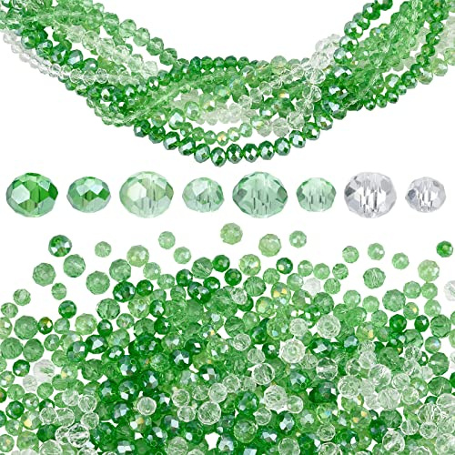 PH PandaHall 660 st gröna fasetterade glaspärlor gröna kristallpärlor, 8 trådar AB färg pläterade brickor kristall mellanrum pärlor för armband halsband hantverkssmycken, 6/8 mm