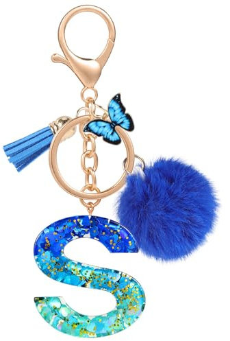 MWOOT Name Buchstabe Schlüsselanhänger, Blau Schlüsselband für Damen Mädchen Geschenk, Harz Schlüsselringe für Tür Auto Schlüssel Handtaschen Deko