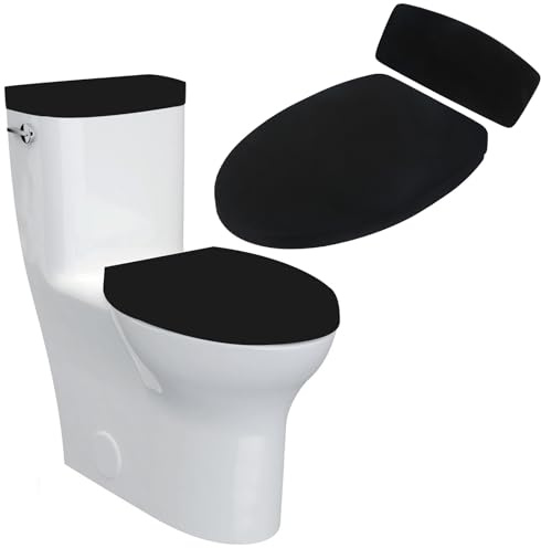 Sliverdew Toilet Lid Cover and Toilet Tank Lid Cover Toilet Cover with Elastic Bottom Fabric Cover for A Lid Toilet Tank Toilet Top Cover Back of Toilet Tank Cover Replacement (Black)