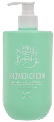 Sol Beauty Shower Cream Coconut Scent with Coconut Oil, Argan Oil & Vitamin E, Moisturising and Smoothing Vegan Friendly Shower Gel 500ml