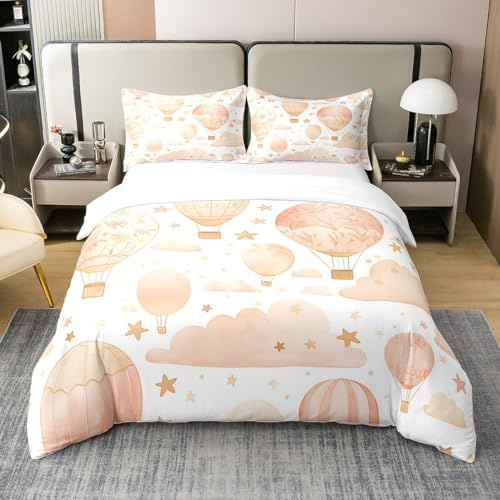 Homemissing Ballon à air Chaud Literie Set Enfants étoile Motif 100% Coton Housse de Couette 140x200cm Rose Nuage Parure de Lit Romantique Ensemble de lit Deux piècesset
