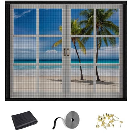 Fenster Insektenschutz 80x115cm(WxH) Schwarz Netz Vorhänge mit Klettverschluss für 75x110cm(WxH) Fenster