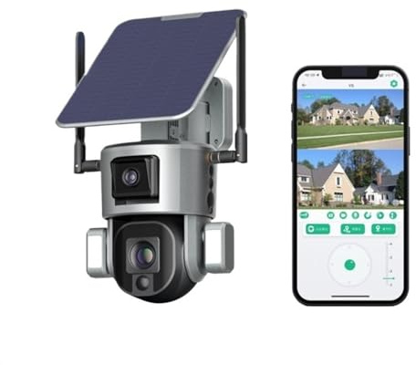 Videocamera Sorveglianza, 4K 8MP Solare 4G Macchina Fotografica Esterna Doppio Schermo Zoom Ottico 10X Audio A Due Vie di Visione Notturna a Colori CCTV di Sorveglianza Telecamera IP(4G 10XZoom 64GB)