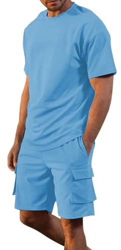 Generisch Sommer Waffle Jogginganzug Herren Trainingsanzug - 2 Teiler Herren Outfit Zweiteiler Fitness Kleidung Kurz Freizeitanzug Hemd Und Shorts Set Sportanzug Sportanzug Y2K Sommeranzug Tracksuit