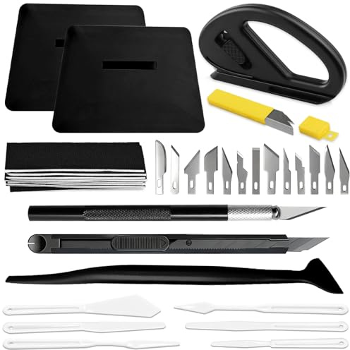 Seconero 45 Stück Rakel für Folie, Folierungs Werkzeug Set, Rakel Set für Tönungsfolie Auto, Folienschneider, Folienrakel, Präzisionsmesser, Cuttermesser, für Möbelfolie, Fensterfolie, Küche