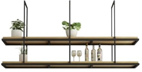 GJMSSMY Flytande hängande takhylla i 2 nivåer för köksförvaring och hängande växter, vintagestil, gryt- och grytställ med vinhållare, idealisk för bar eller restaurangdekor (90 x 30 x 80 cm)