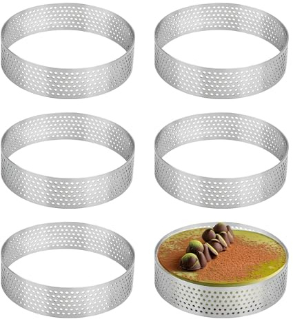 HAVIRI 6 Pièces Cercle à Pâtisserie, Cercle à Tarte Perforé en 430 Acier Inoxydable 8CM Anneau de Mousse Perforé pour Quiches,Gâteaux,Mousse